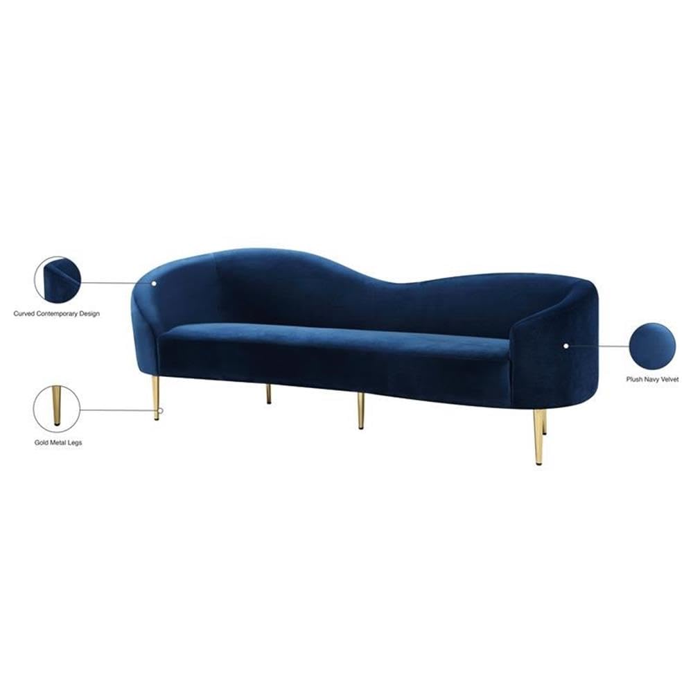 Navy Velvet Upholstered Sofa with Metal Legs S588578