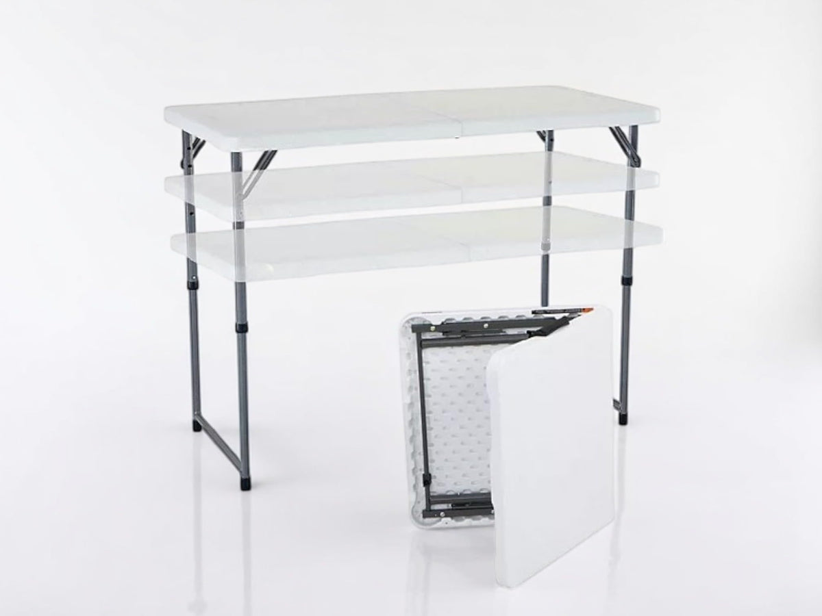 4 Foot Adjustable Height Folding Half Table White Plastic Top Steel Frame V983