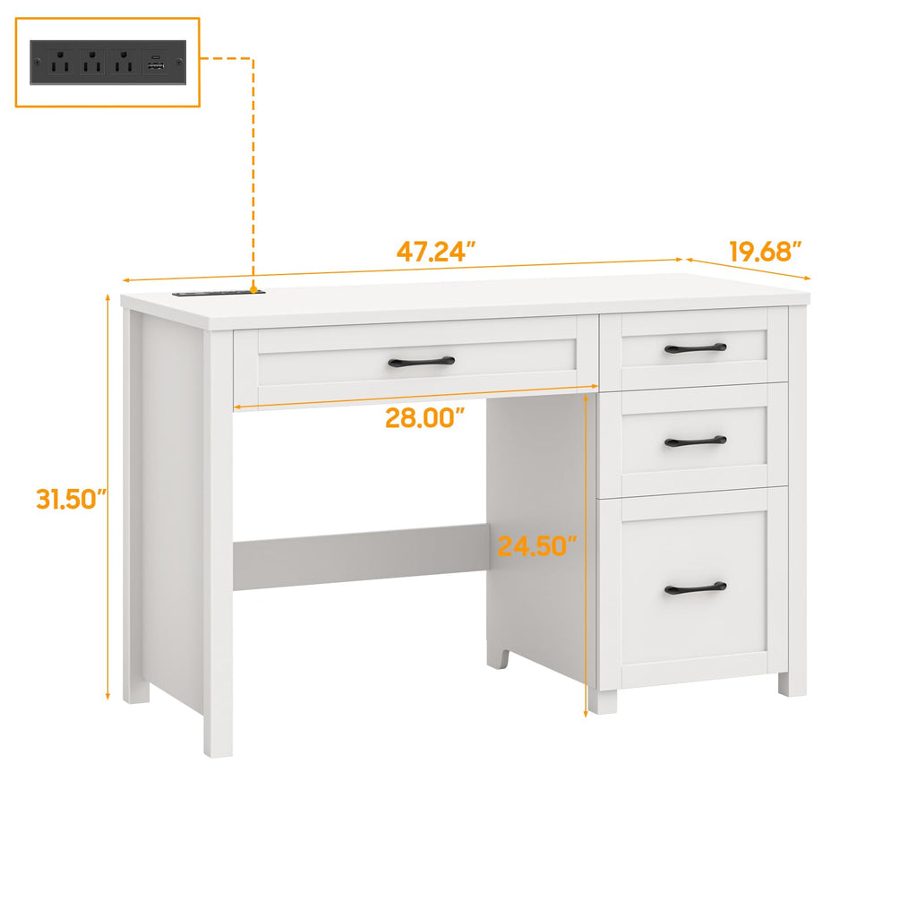 47" Cream White Executive Desk with File Drawer Y38332
