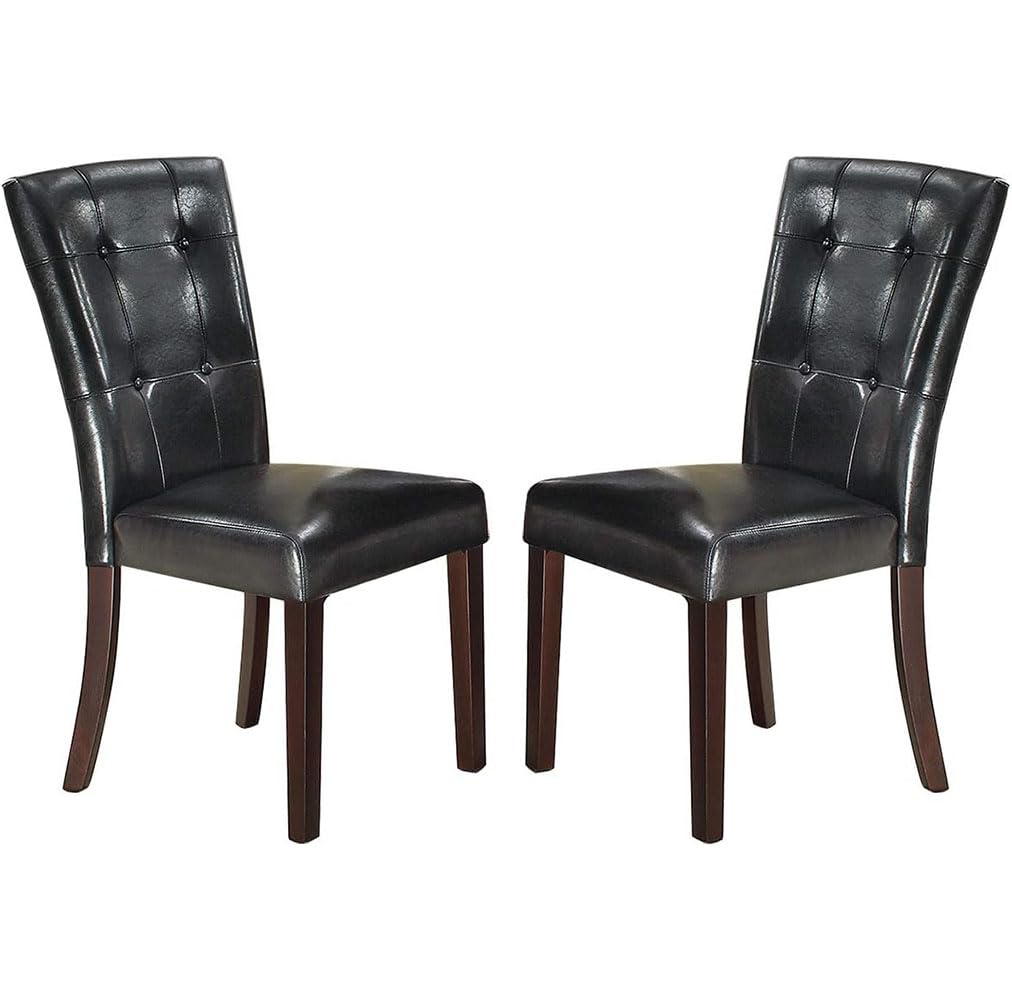 Set of 2 Black Faux Leather Tufted Dining Chairs H63497