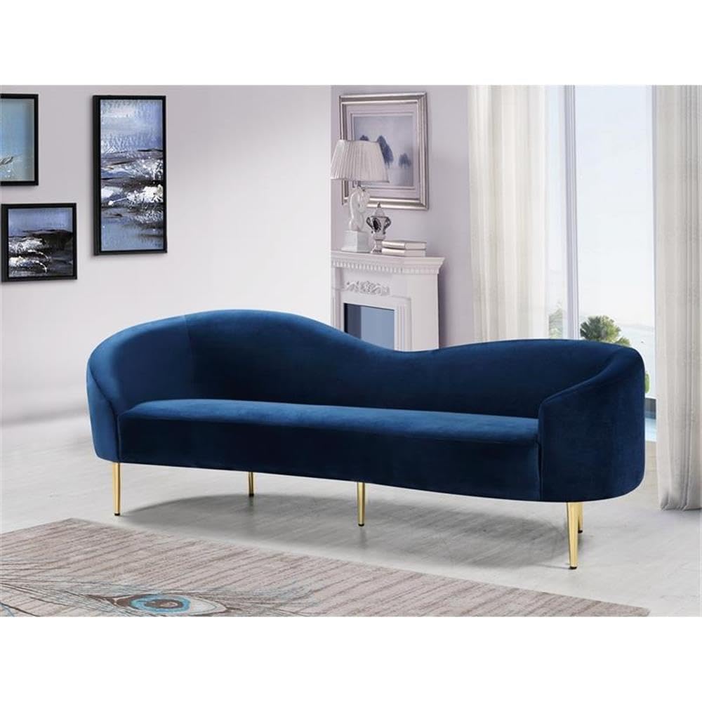 Navy Velvet Upholstered Sofa with Metal Legs S588578