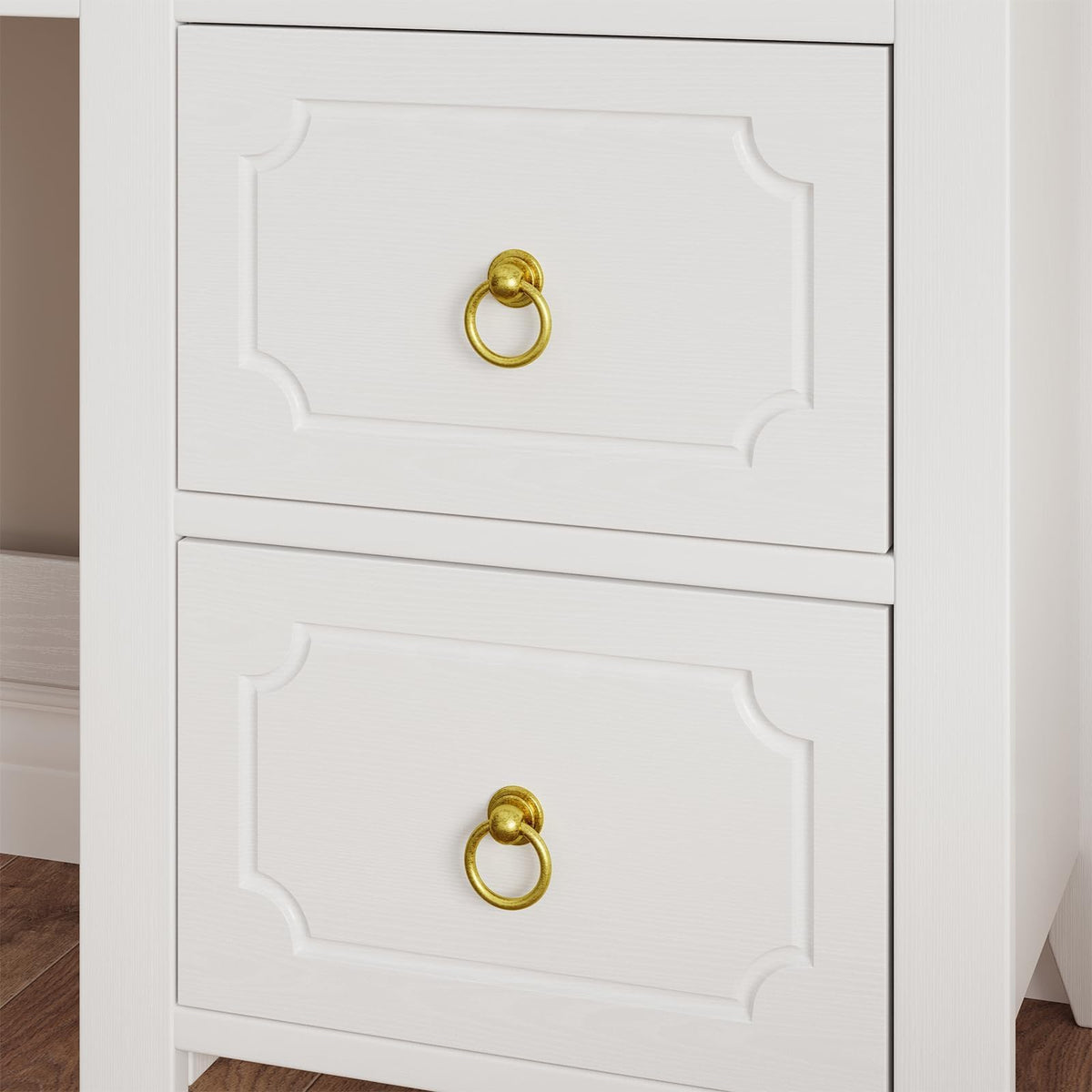 47" White and Gold Desk with Hutch and 4 Drawers X15545