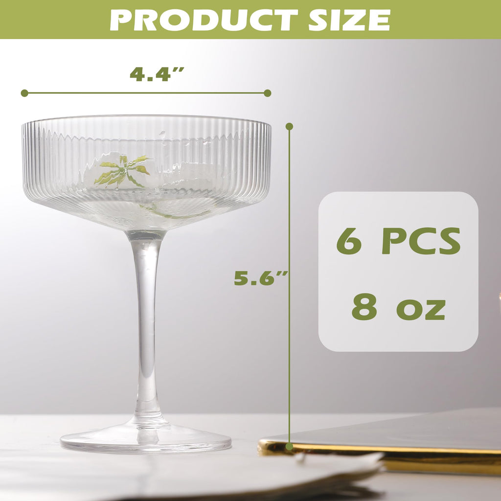 Champagne Coupe Glasses Set of 6, 8 oz Crystal Cocktail Glassware O932691