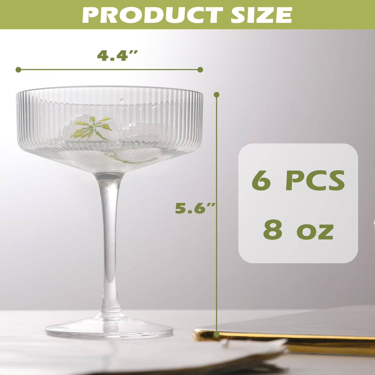 Champagne Coupe Glasses Set of 6, 8 oz Crystal Cocktail Glassware O932691