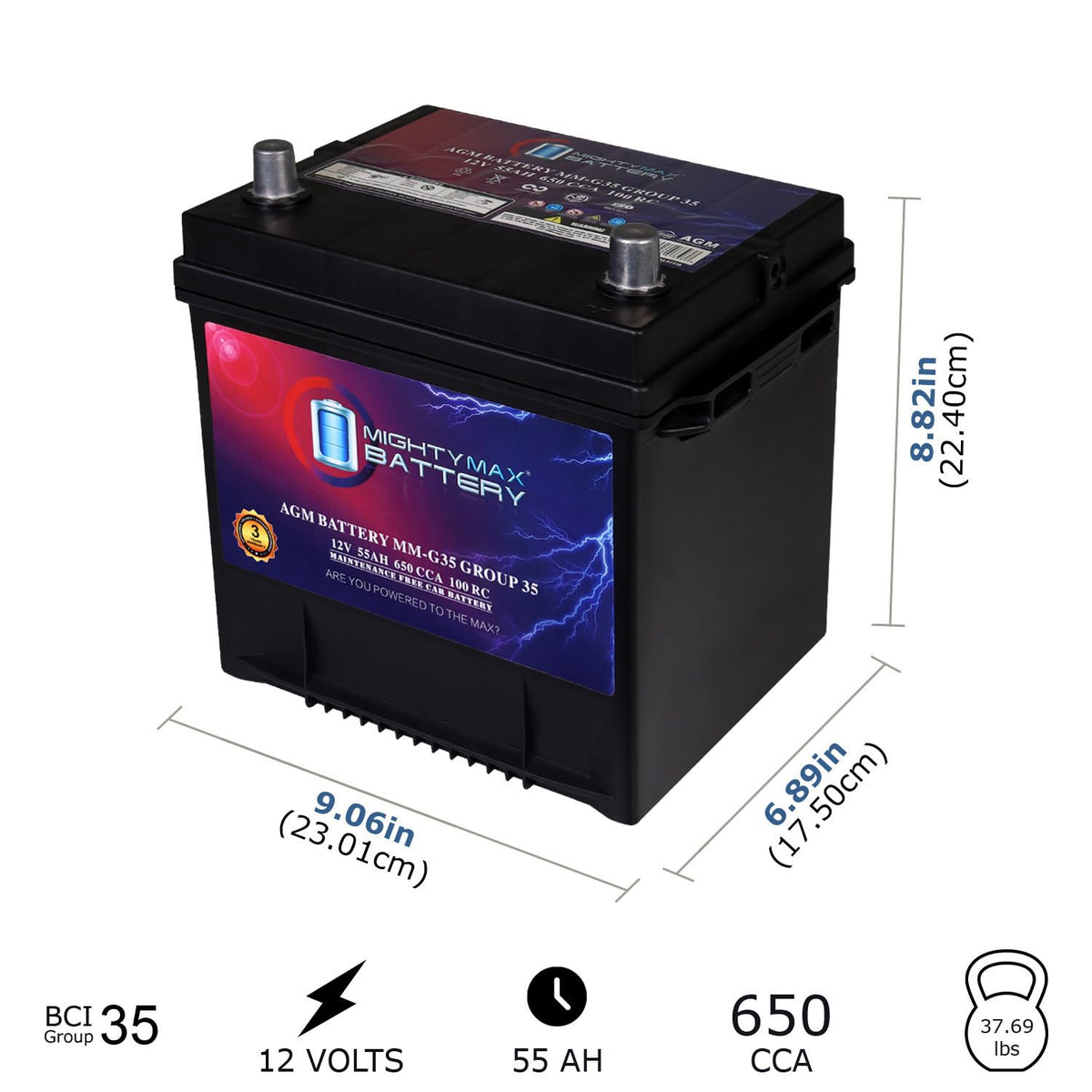 12V 55Ah AGM Replacement Battery D8810