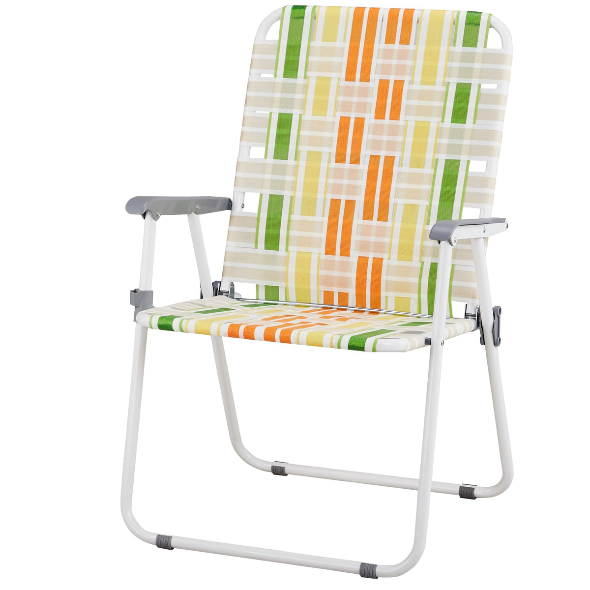 Folding Webbed Lawn Chairs Set of 2 Yellow & Green F91675