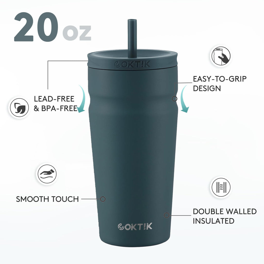 20oz Insulated Stainless Steel Tumbler with Lid and Straw W8036