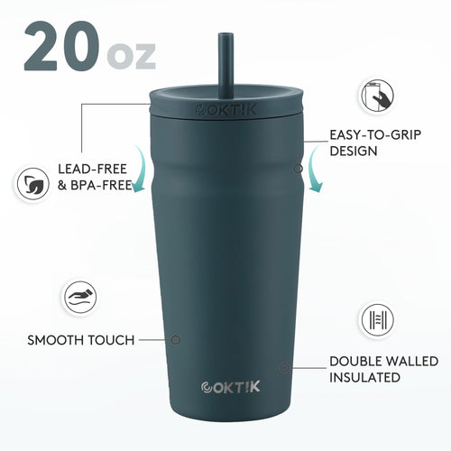 20oz Insulated Stainless Steel Tumbler with Lid and Straw W8036