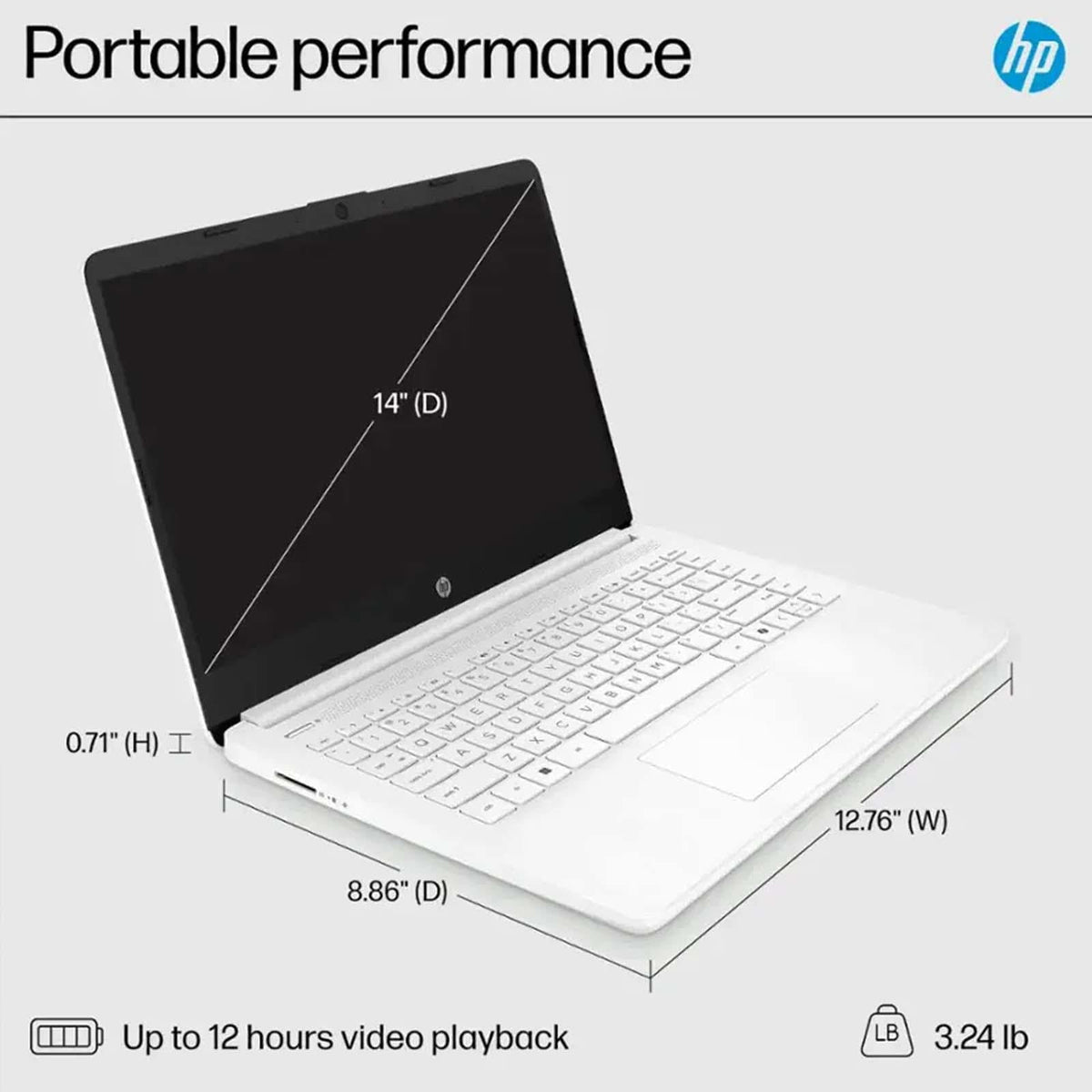 14 Inch Laptop, Intel Celeron N4500, 4GB RAM, 128GB Storage, Windows 11 S, Snowflake White M897