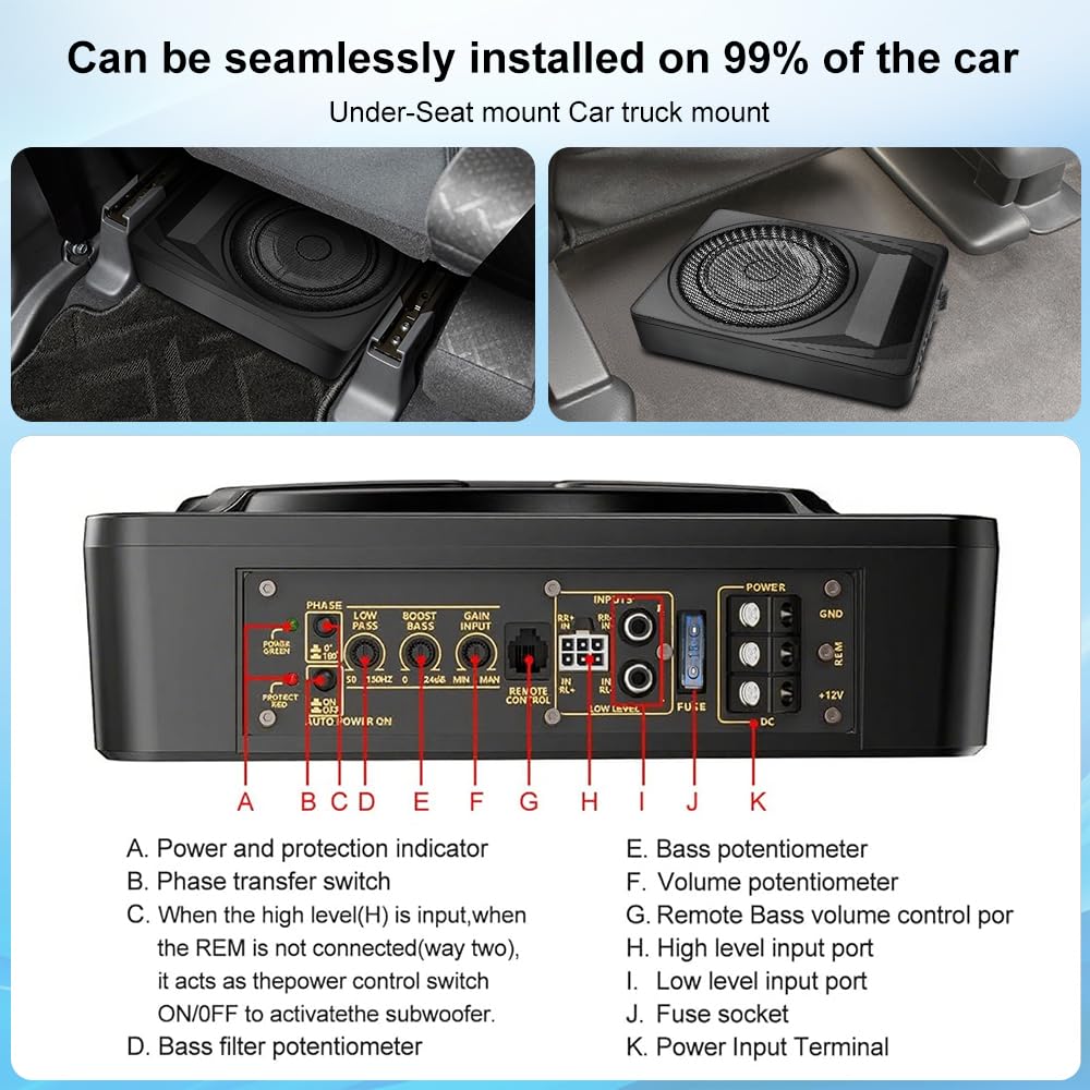 1200W 10 Inch Slim Under Seat Car Subwoofer E58662