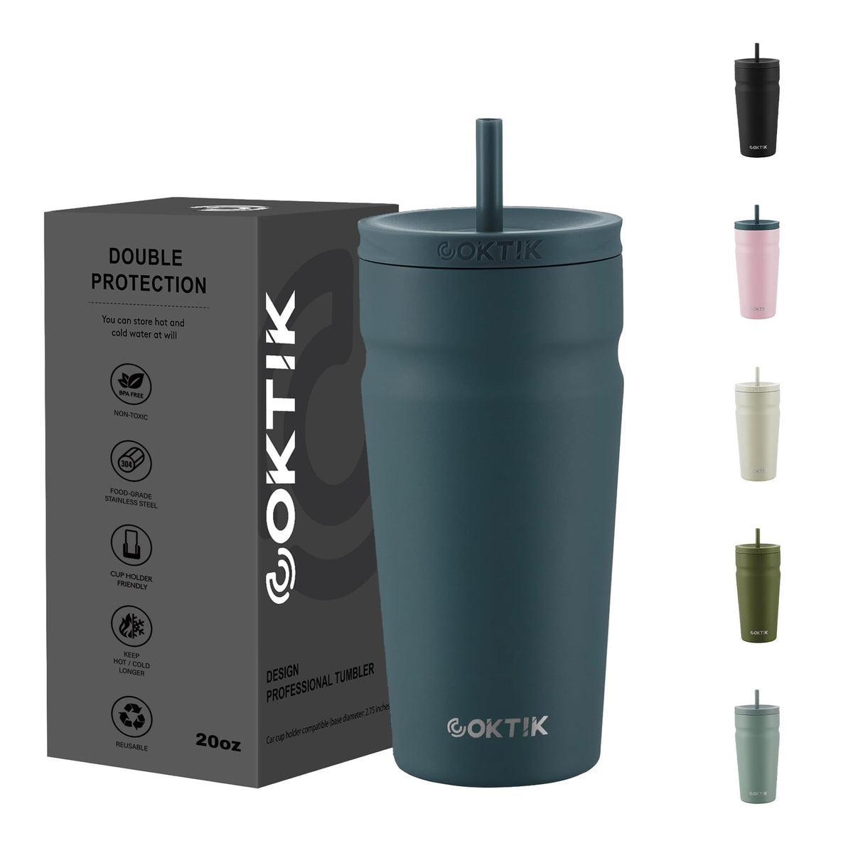 20oz Insulated Stainless Steel Tumbler with Lid and Straw W8036