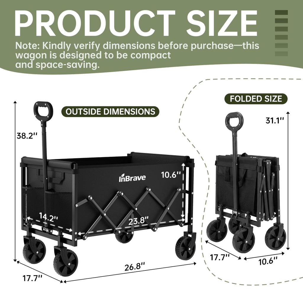 Collapsible Wagon Cart with All-Terrain Wheels, Black V191828