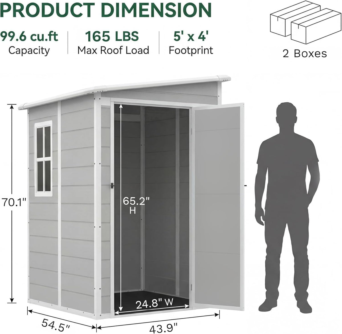 5 x 4 FT Plastic Outdoor Storage Shed with Floor B85428