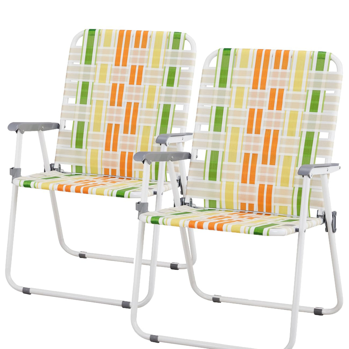 Folding Webbed Lawn Chairs Set of 2 Yellow & Green F91675