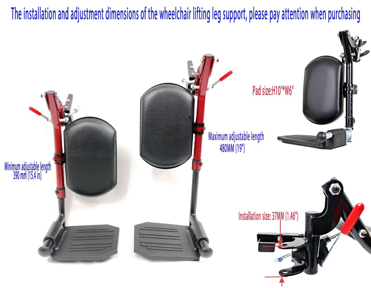 Red Wheelchair Elevating Leg Rests with Calf Pad K717418