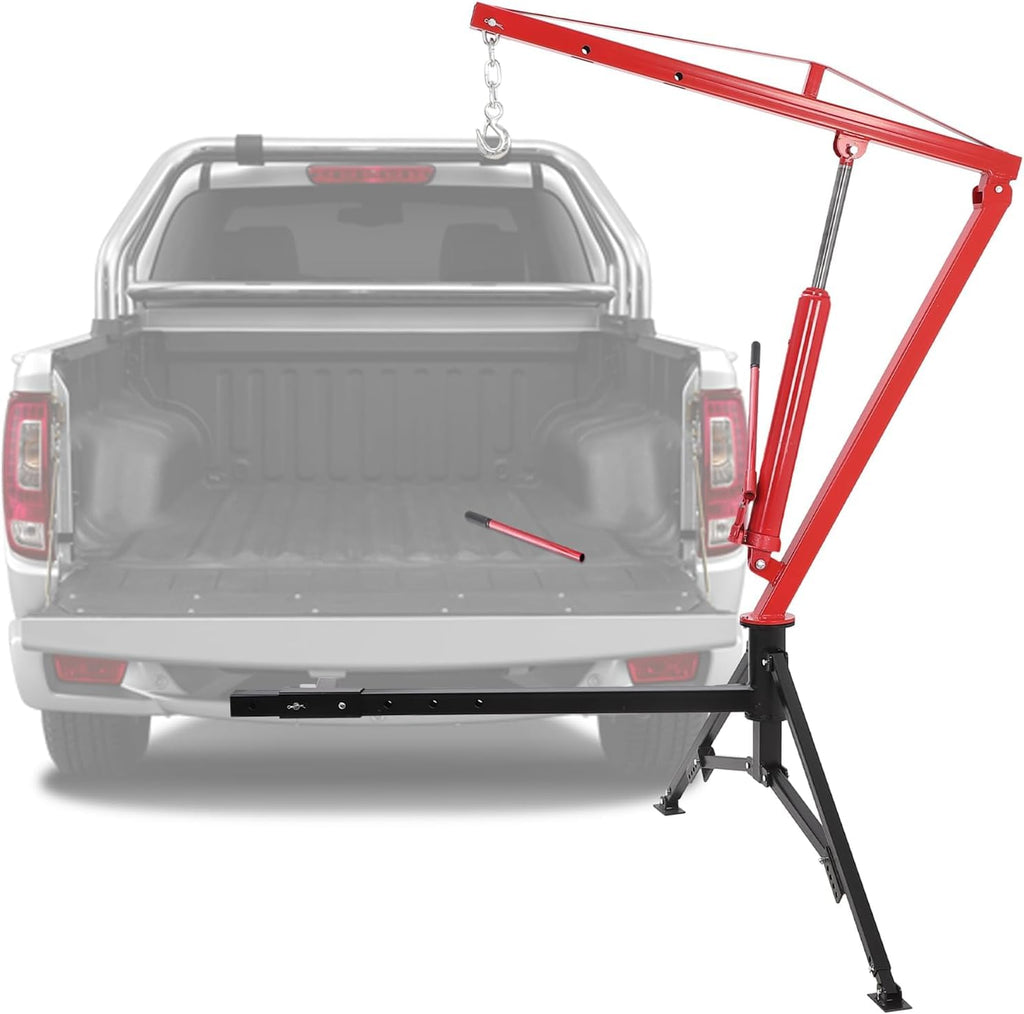 Hydraulic Pickup Truck Crane, 1000 Lbs Capacity, 360° Swivel, Red V721876