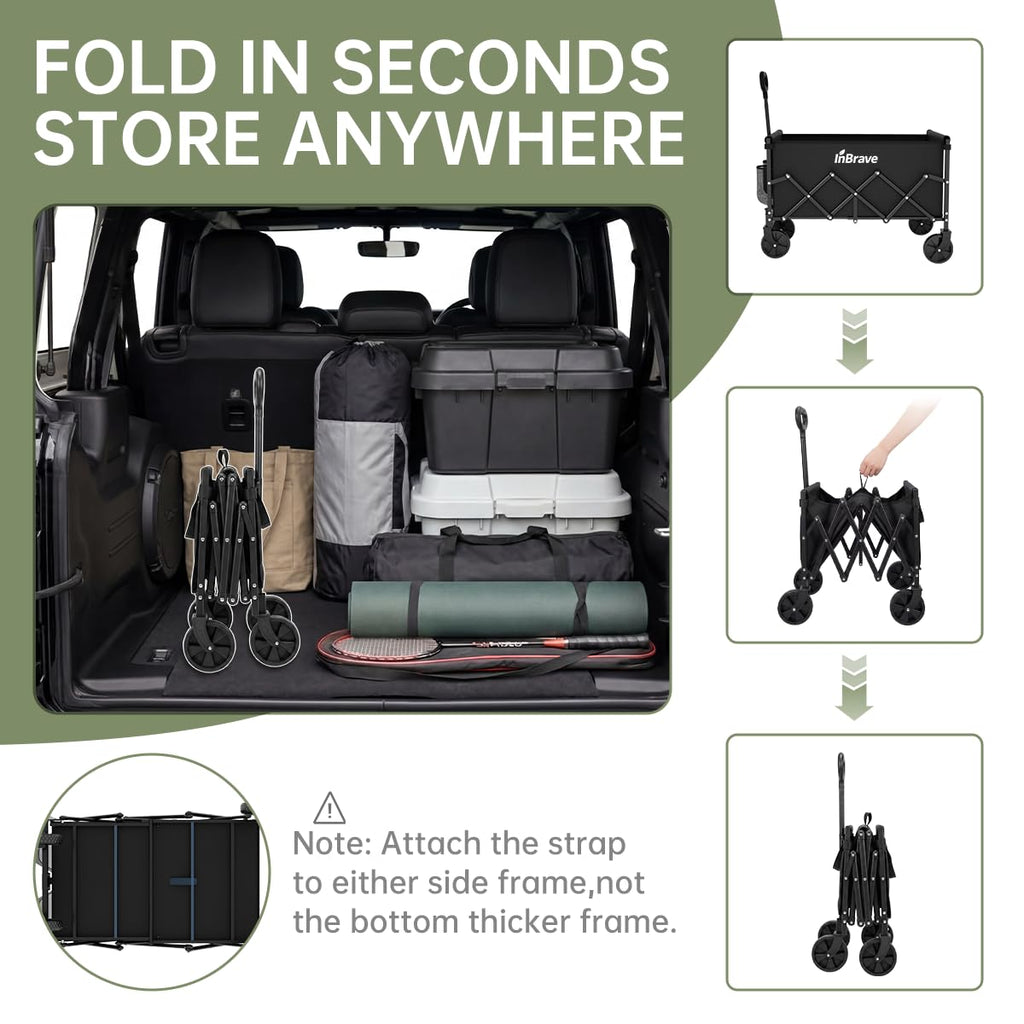 Collapsible Wagon Cart with All-Terrain Wheels, Black V191828