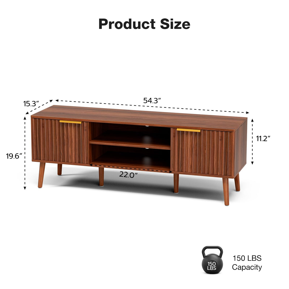 Walnut TV Stand with Fluted Doors D9174