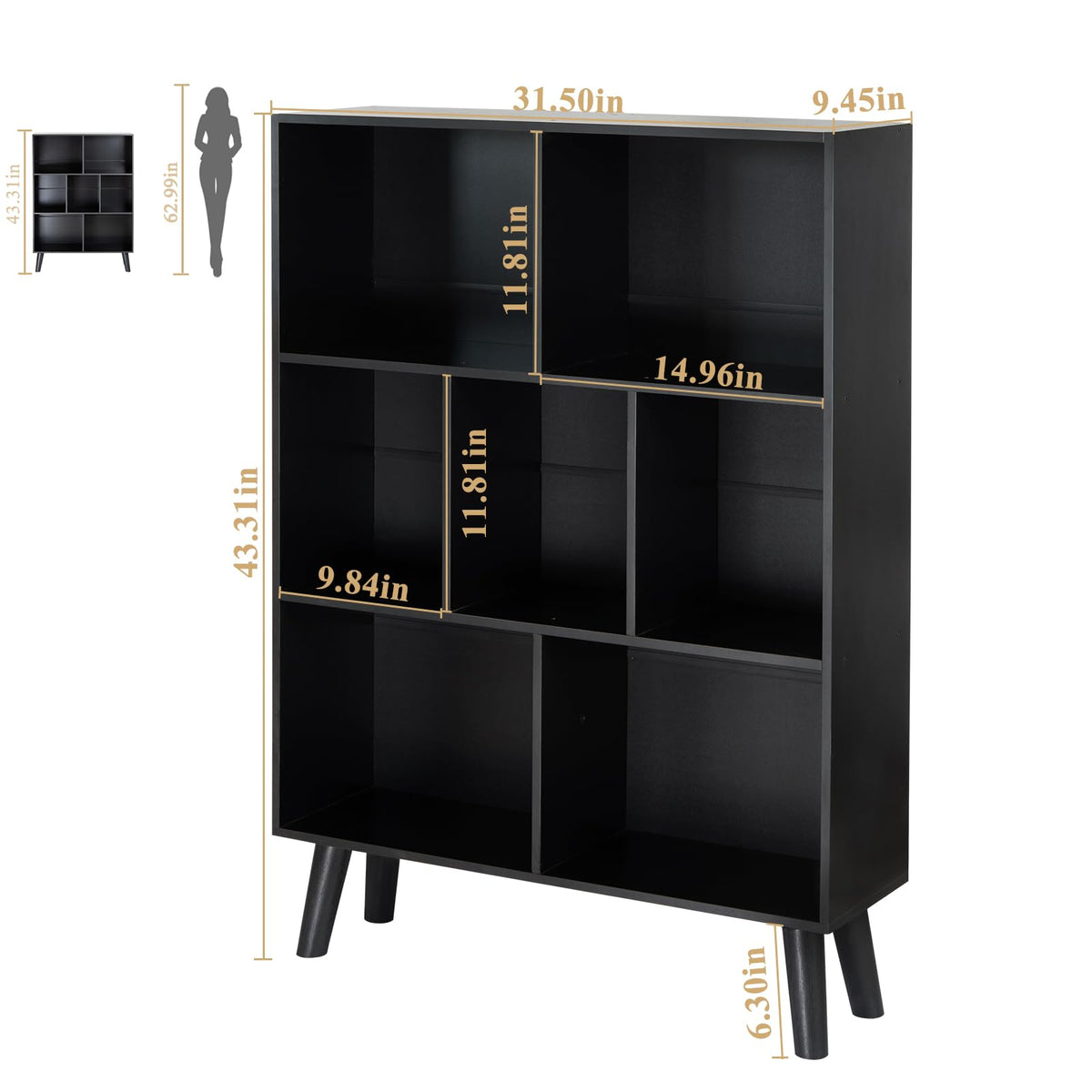 Black 3 Tier Wood Bookshelf Q16667