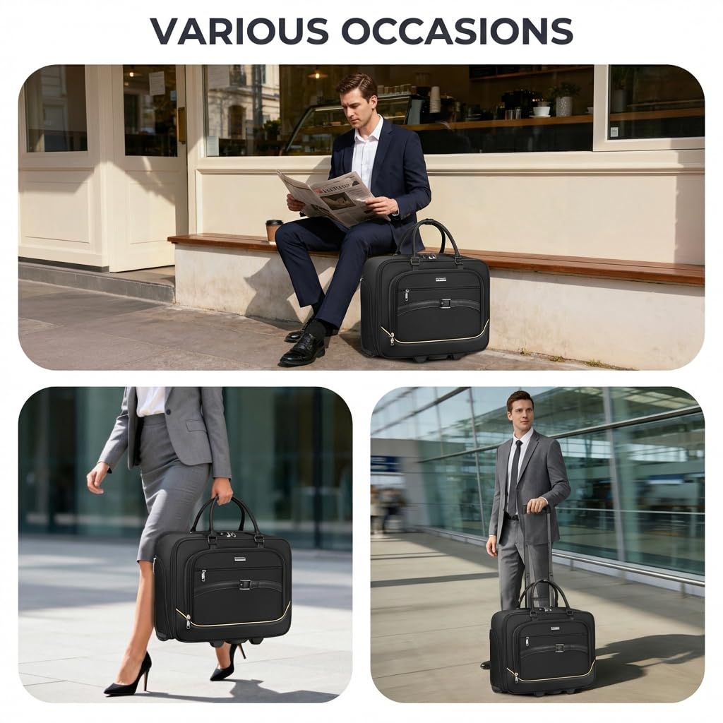 Black 17.3 In Rolling Laptop Bag with Wheels W60046