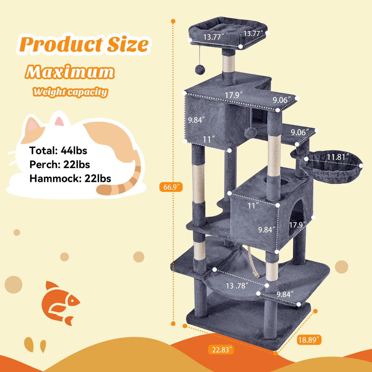 66 Inch Cat Tree Tower with Scratching Posts A623