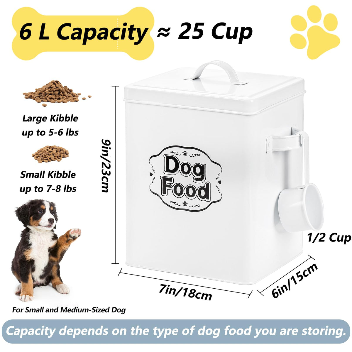 5-7 Lbs Metal Dog Food Storage Container with Lid and Scoop G2066