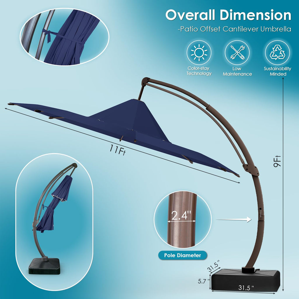 11-FT Patio Offset Cantilever Umbrella with Base I5975
