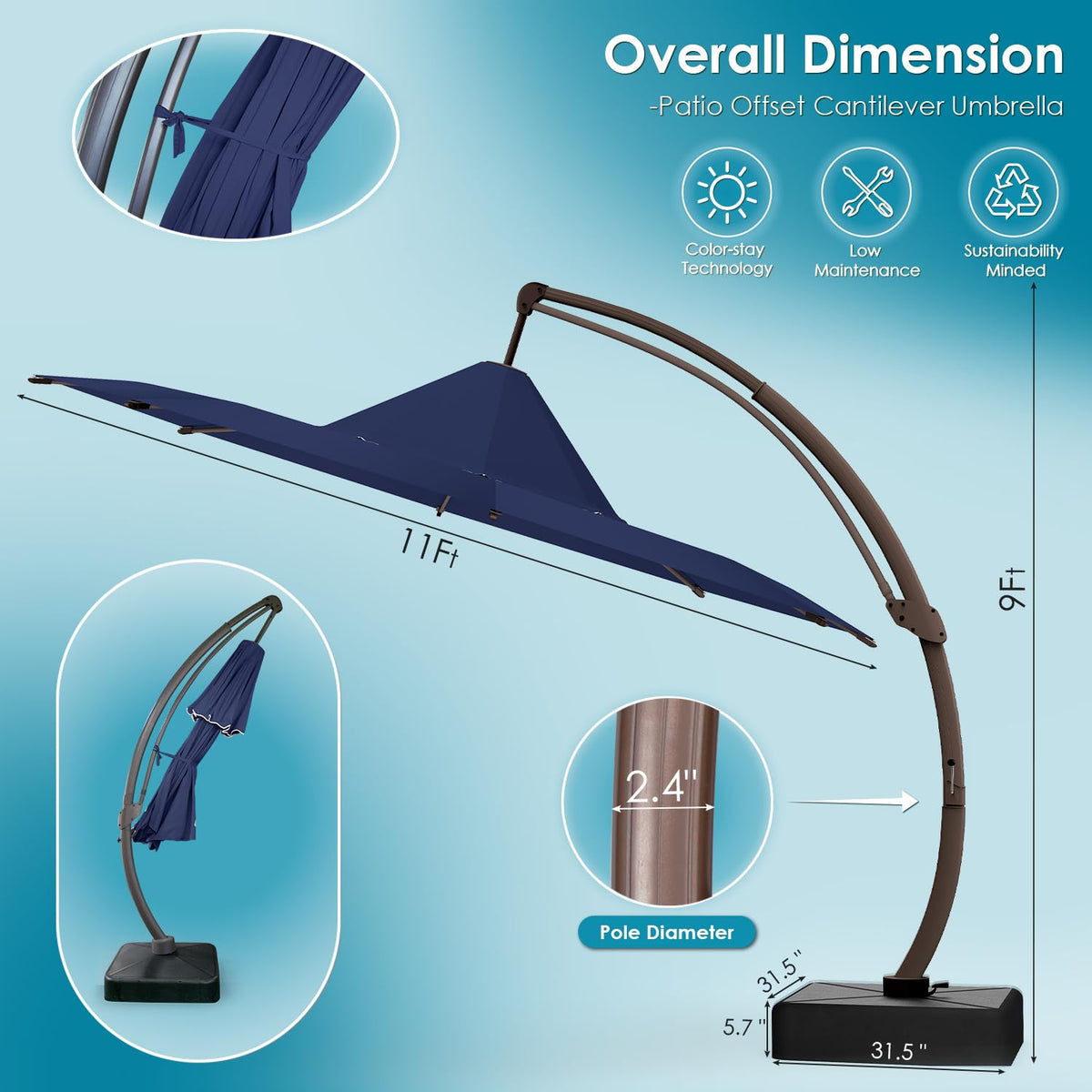 11-FT Patio Offset Cantilever Umbrella with Base I5975