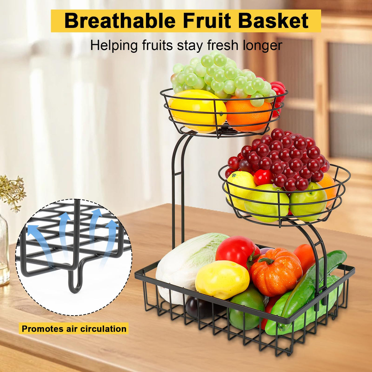 3 Tier Metal Fruit Vegetable Basket F542916