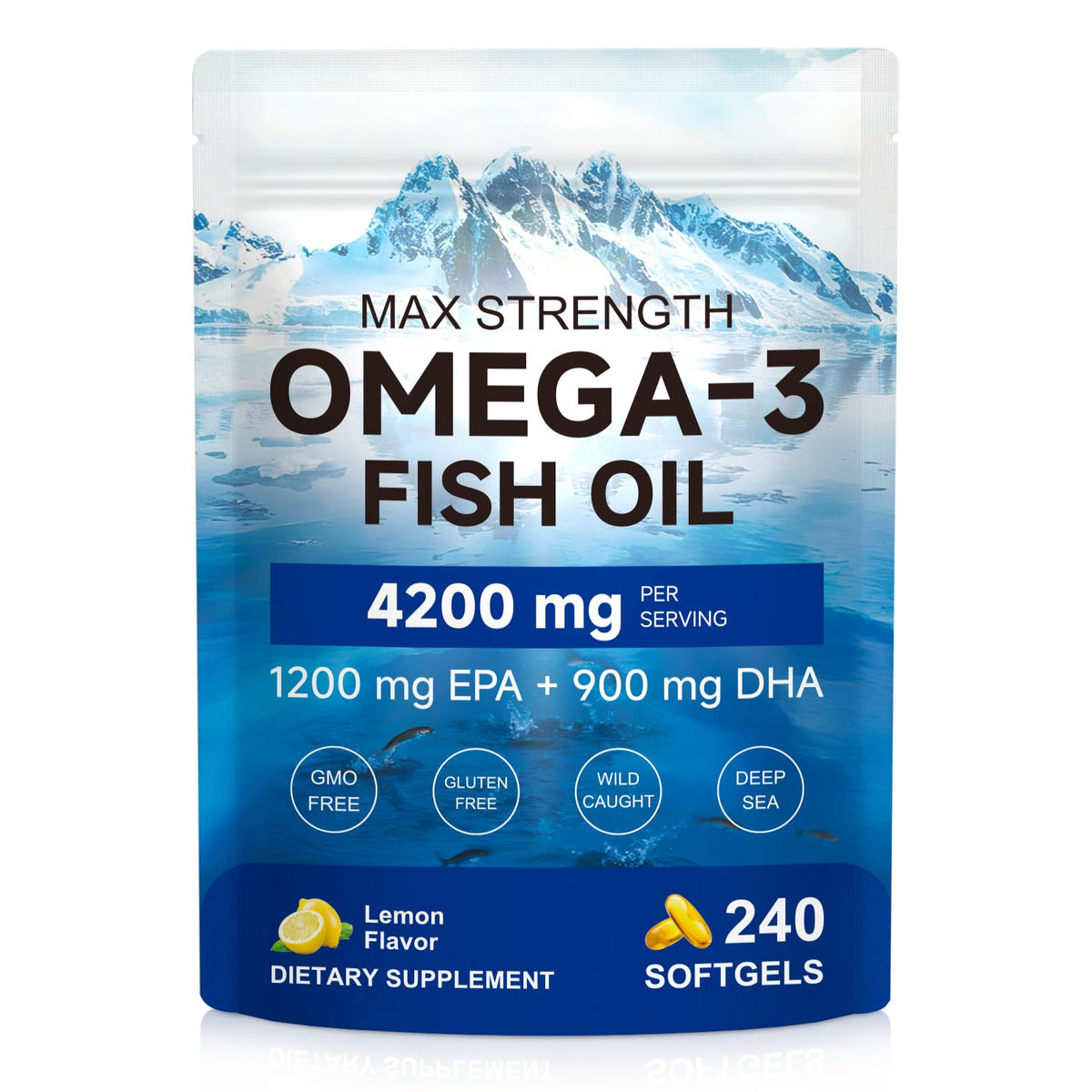 Omega 3 Fish Oil 4200mg 240 Softgels Lemon Flavor P993545