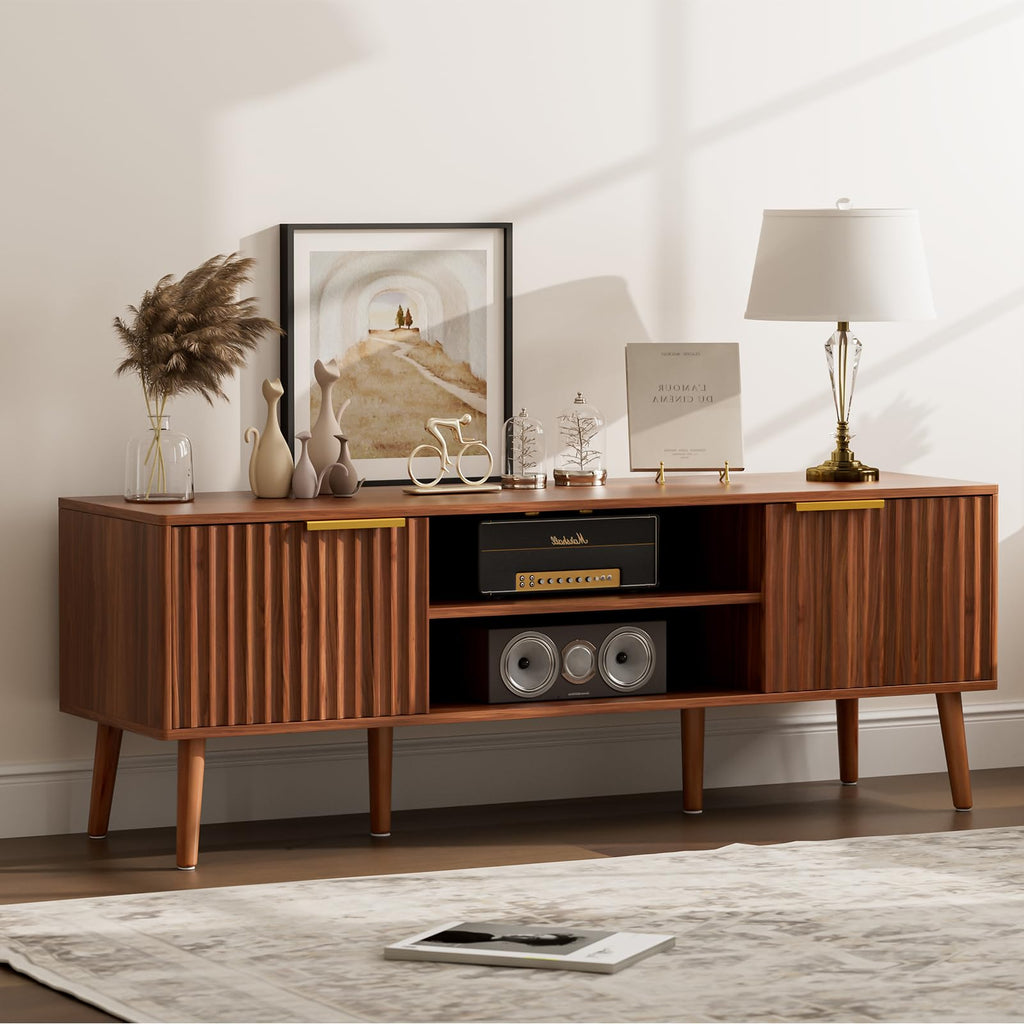 Walnut TV Stand with Fluted Doors D9174