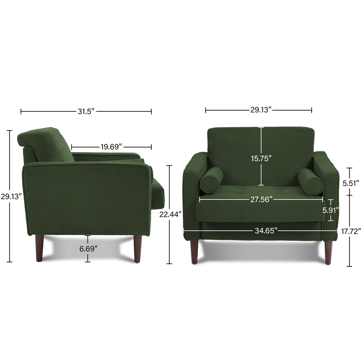 Set of 2 Green Corduroy Upholstered Accent Chairs K98439