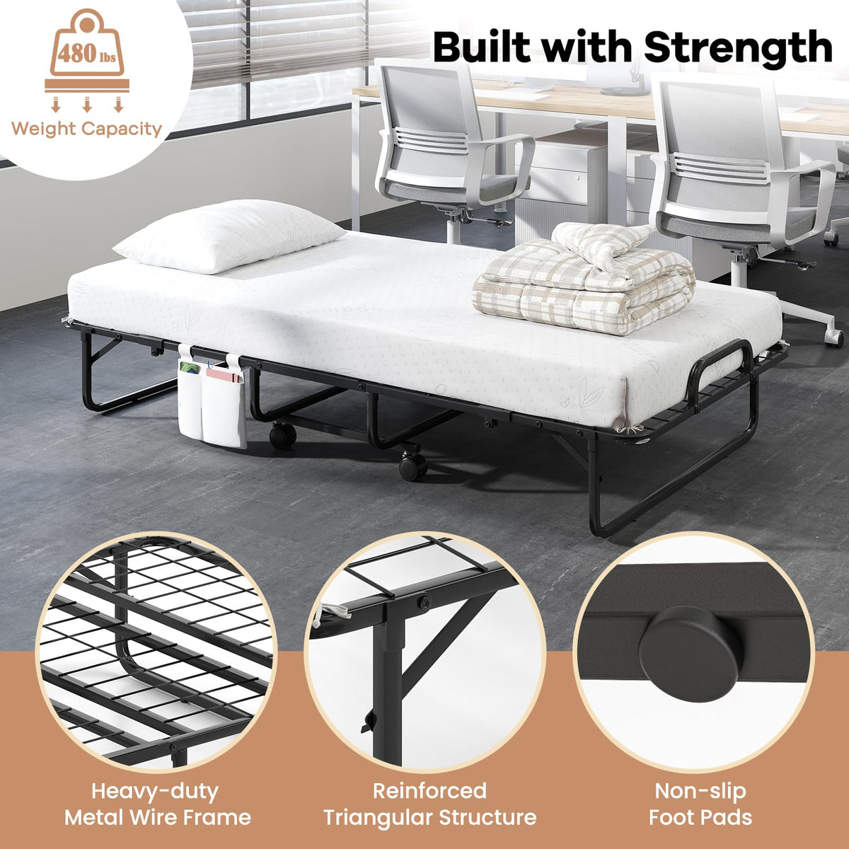 Twin Folding Bed with 5 Inch Mattress and Metal Frame A2631