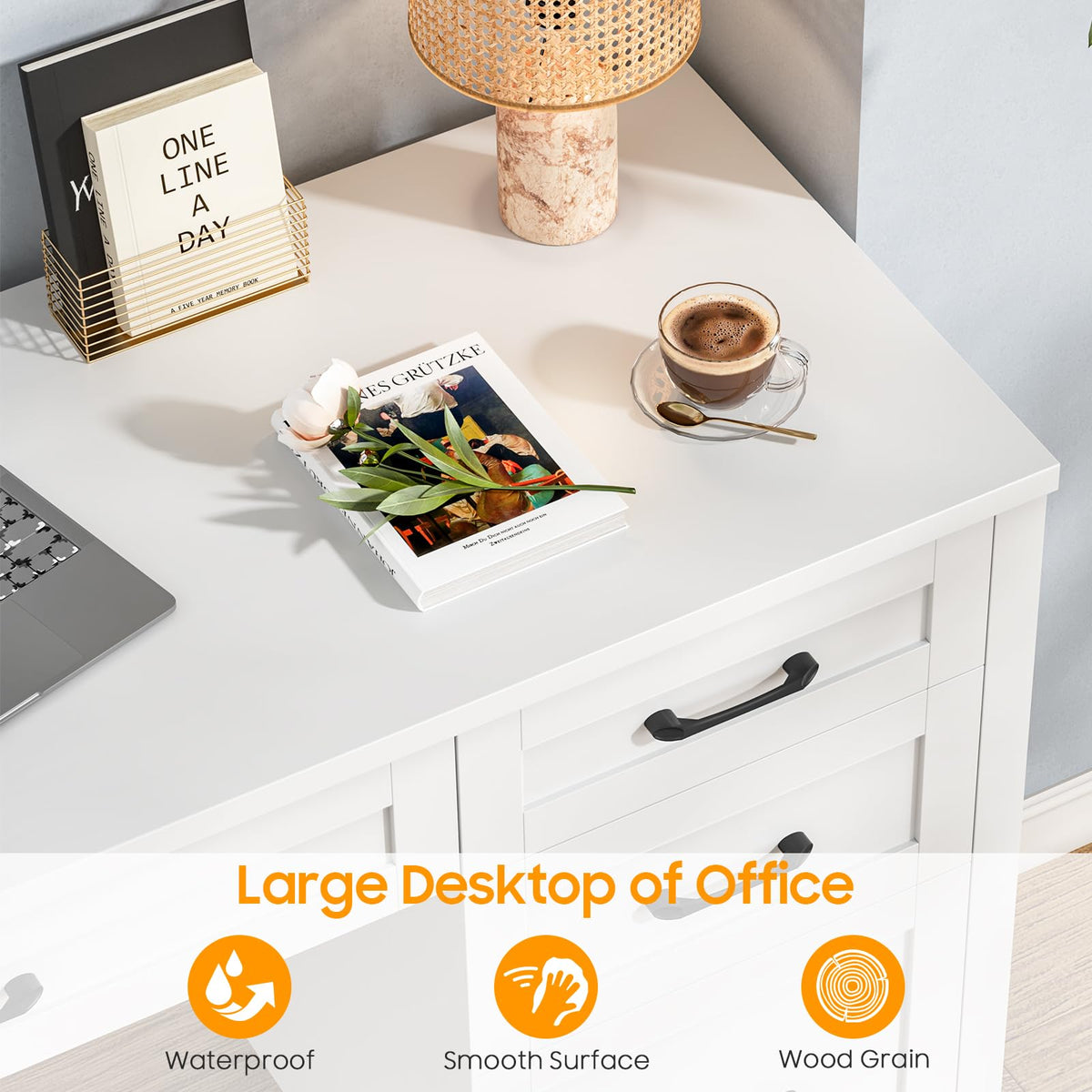 47" Cream White Executive Desk with File Drawer Y38332