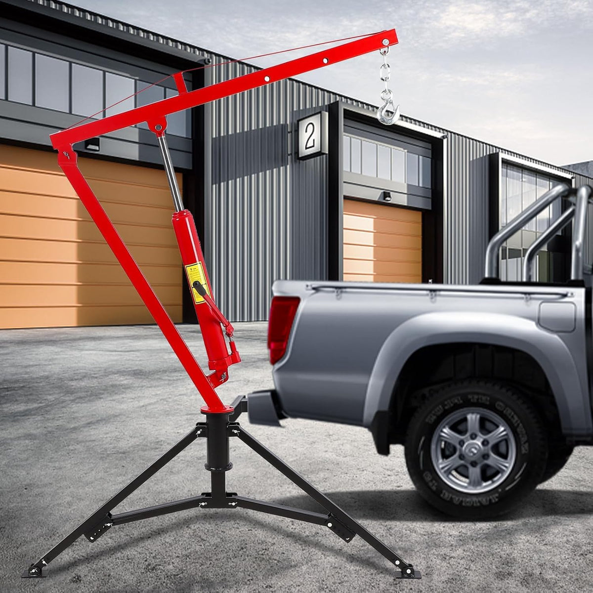 Hydraulic Pickup Truck Crane, 1000 Lbs Capacity, 360° Swivel, Red V721876
