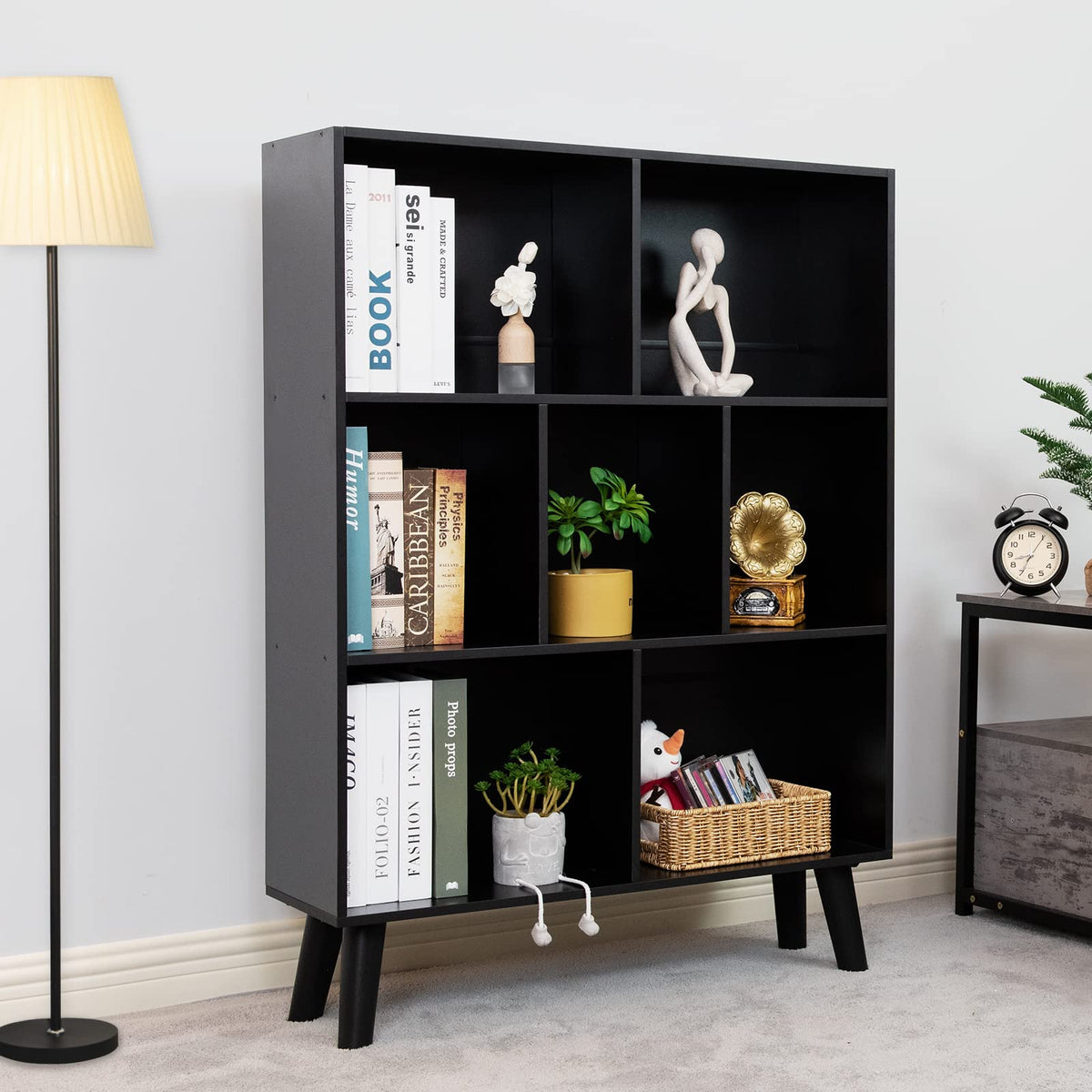 Black 3 Tier Wood Bookshelf Q16667