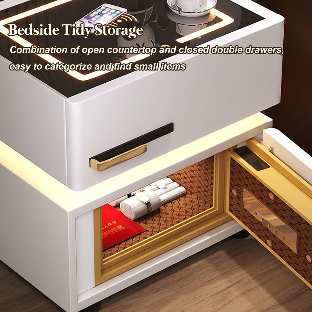 Light Gray Nightstand with Wireless Charging and Drawers B190428
