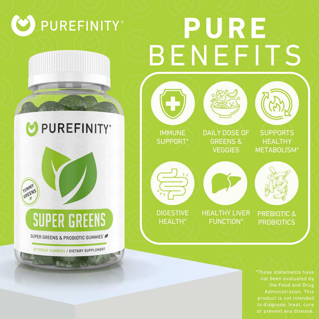 Super Greens Gummies with Spirulina, Spinach, Broccoli, Beet Root, Acai, Vegan, 60 Count Z222