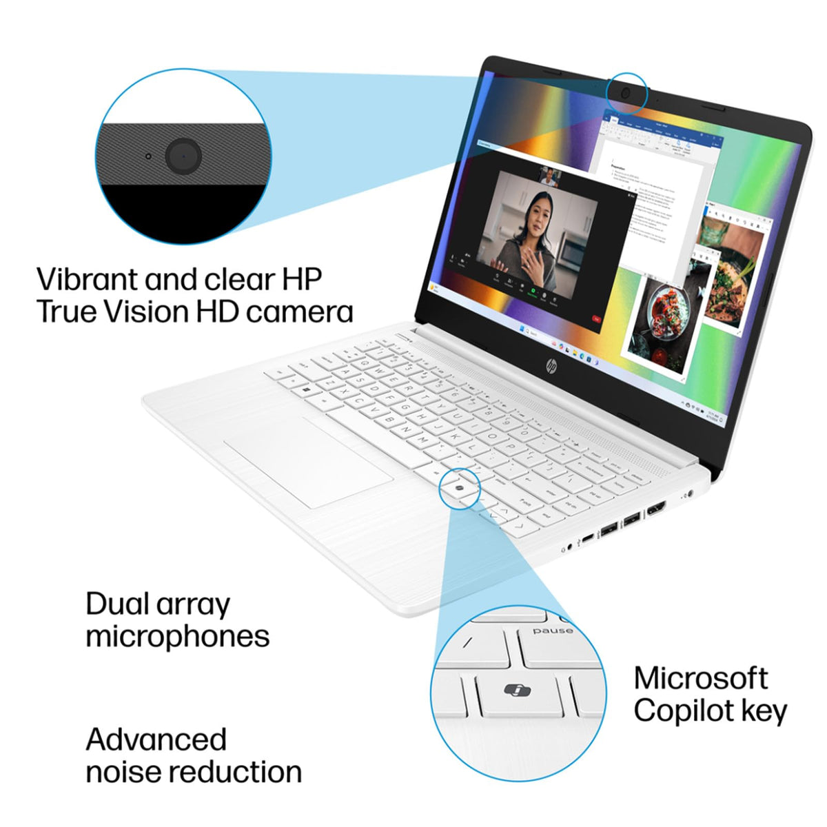 14 Inch Laptop, Intel Celeron N4500, 4GB RAM, 128GB Storage, Windows 11 S, Snowflake White M897