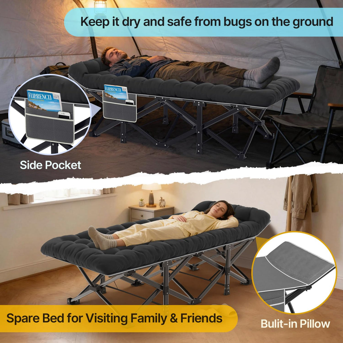 XXL Camping Cot with Mattress, Pillow & Carry Bag Z329