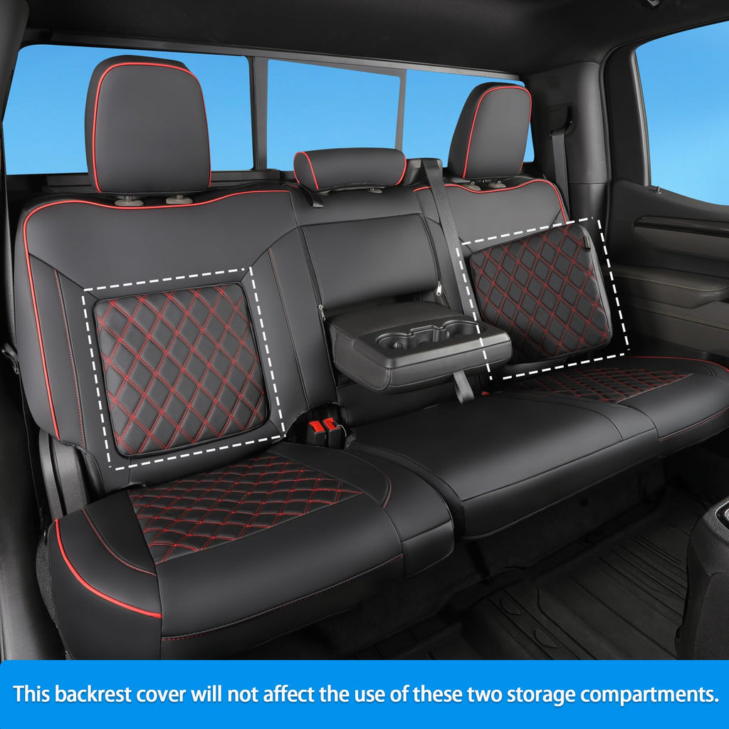 Faux Leather Seat Covers Full Set Black with Red Trim A4137