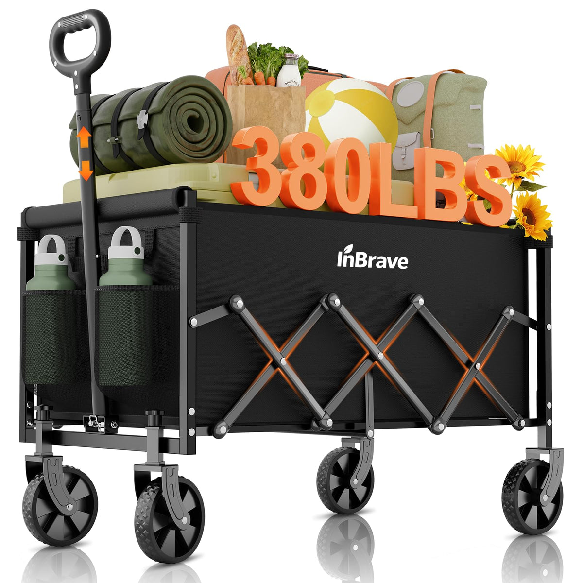 Collapsible Wagon Cart with All-Terrain Wheels, Black V191828