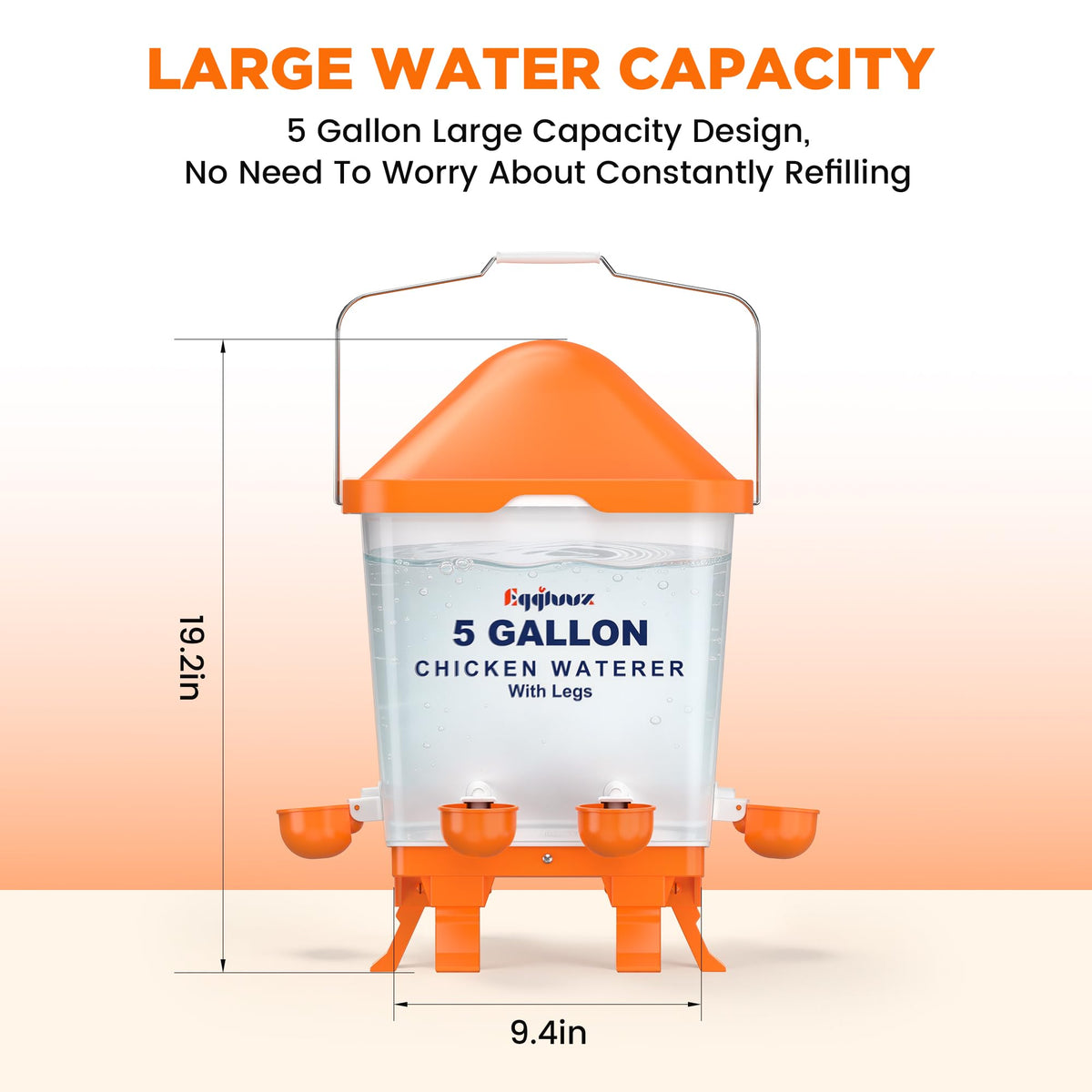 5 Gallons Chicken Waterer Bucket with Cups and Adjustable Legs K118