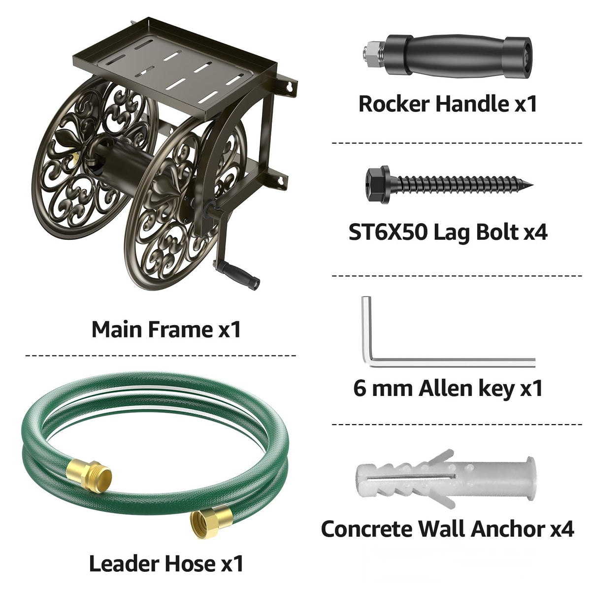 Wall Mount Garden Hose Reel, Holds 200-Feet of 5/8-Inch Hose H38187