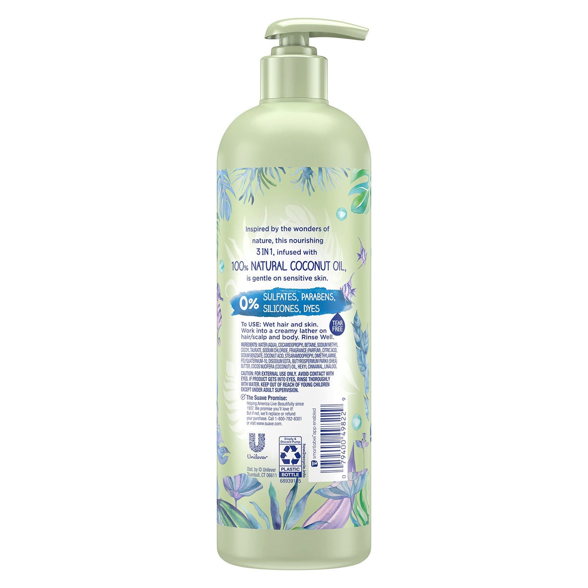 3 in 1 Shampoo Conditioner Body Wash with Coconut Oil 16.5 oz W96205