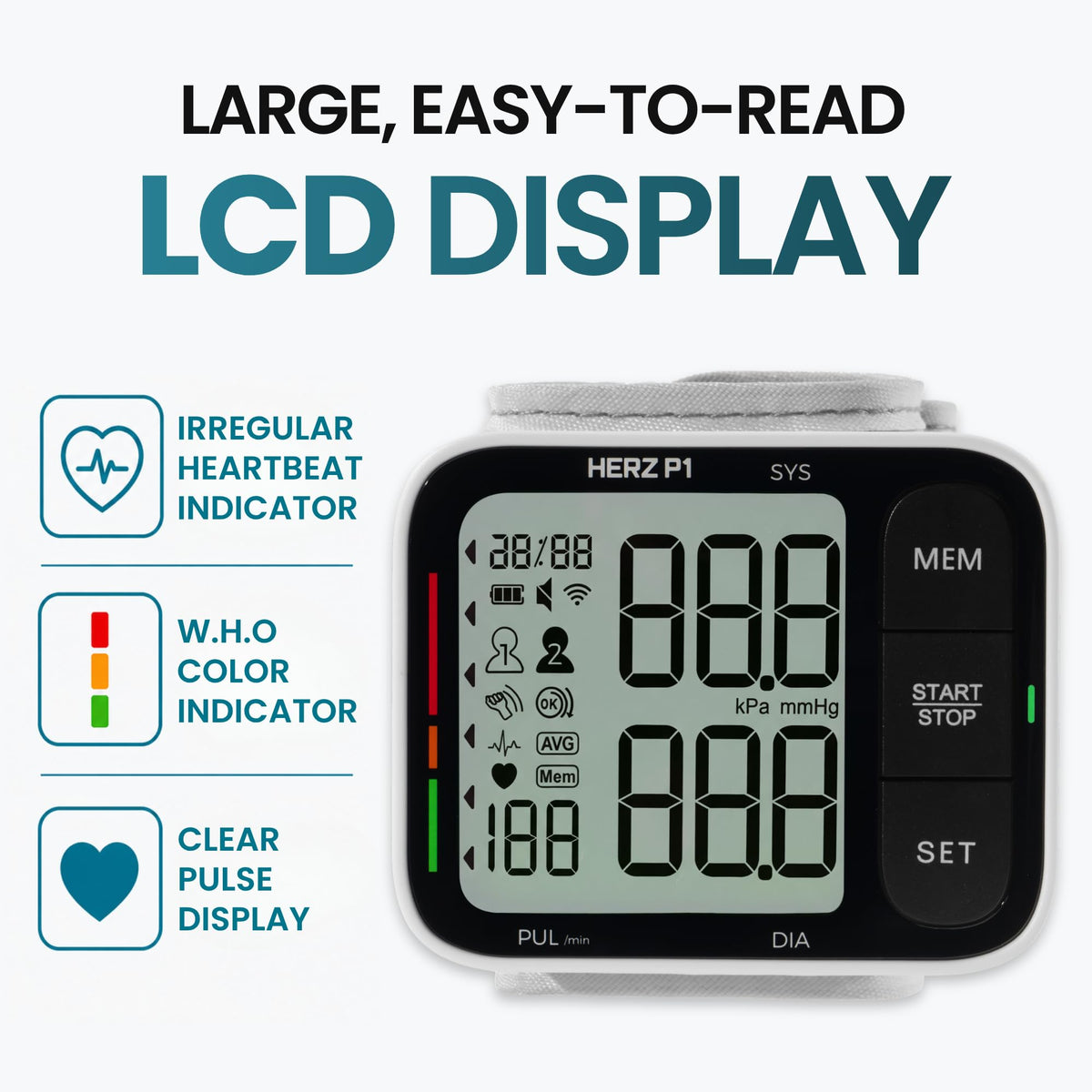 Wrist Blood Pressure Monitor with Large LCD Display and Adjustable Cuff P344