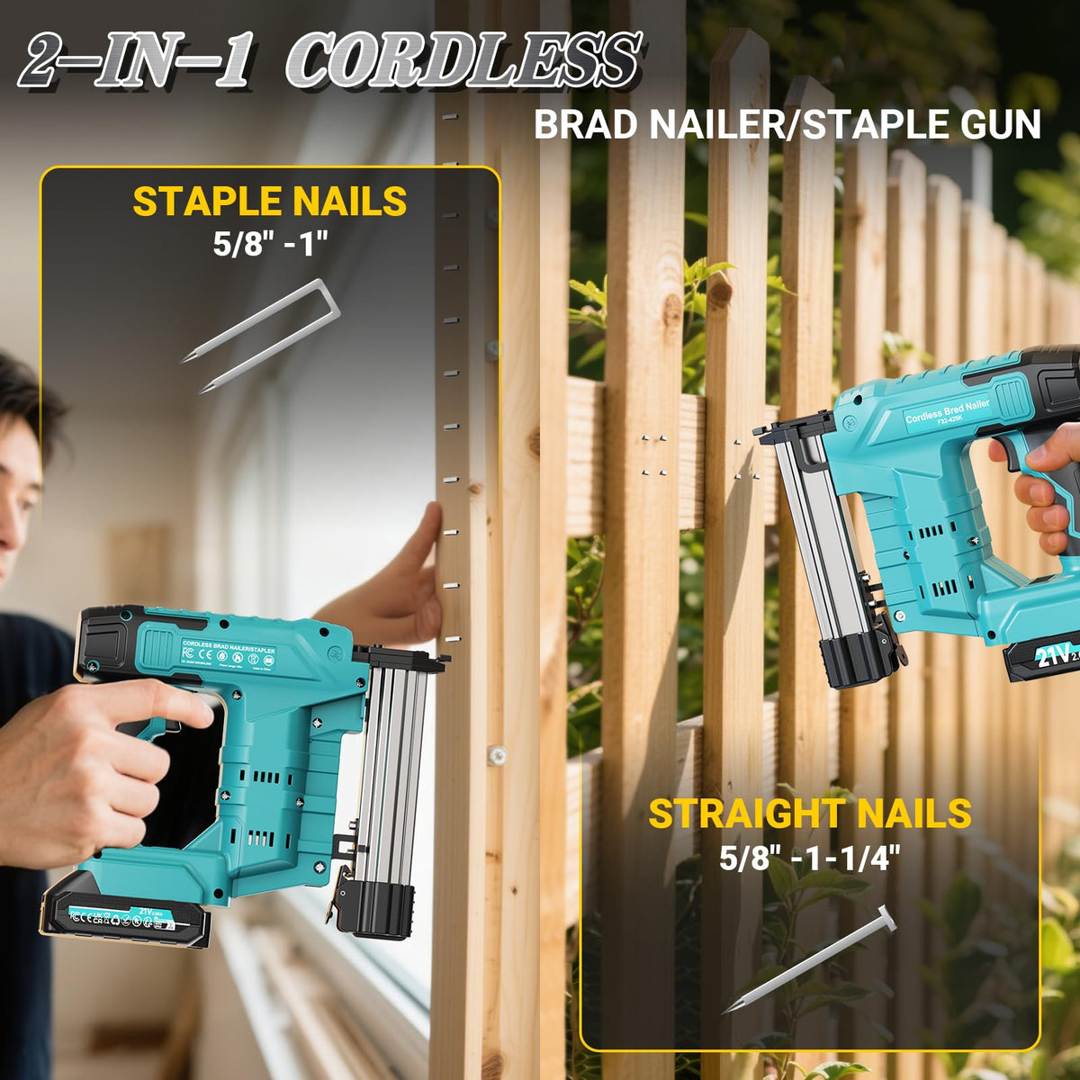 Cordless 2-in-1 21V Electric Nail Gun with Battery K8348