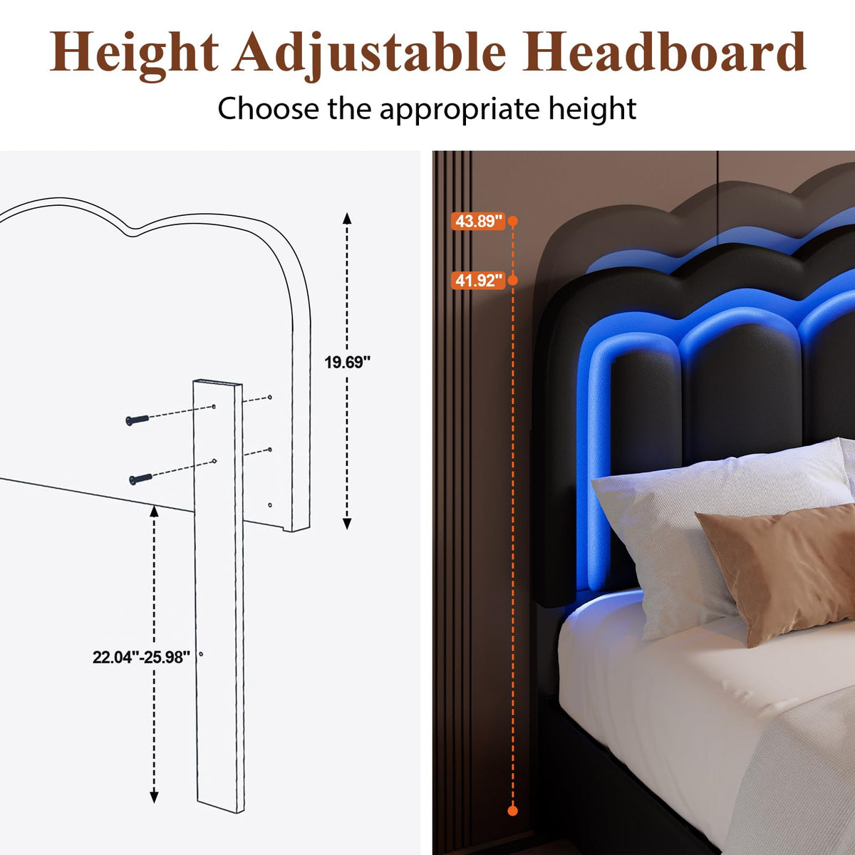 Full Size Bed Frame with LED Lights and Storage Drawers, Black R2490