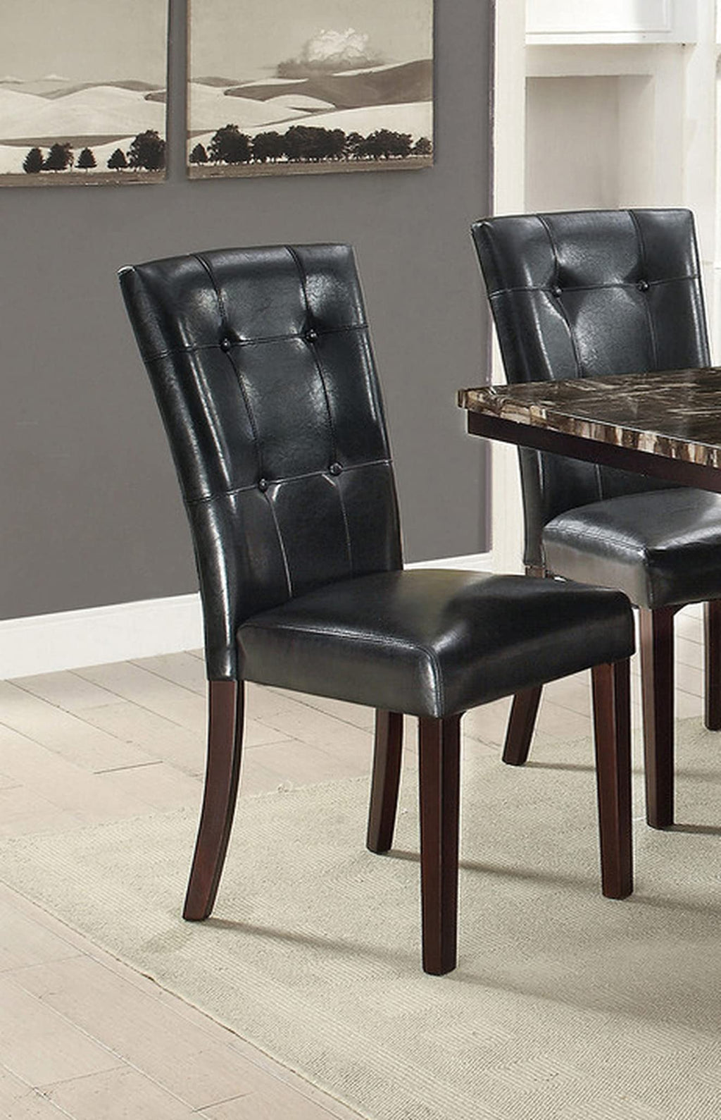 Set of 2 Black Faux Leather Tufted Dining Chairs H63497