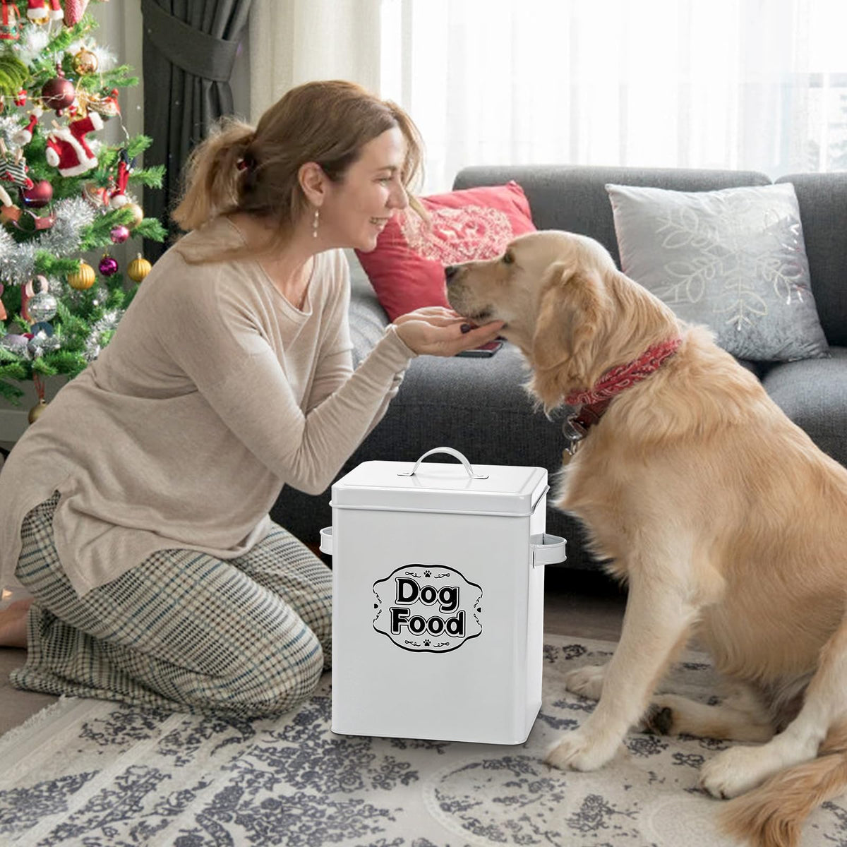 5-7 Lbs Metal Dog Food Storage Container with Lid and Scoop G2066